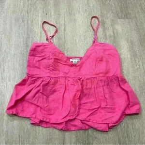 American Eagle Hot Pink Babydoll Linen Blend Cropped Tank Top Size Medium